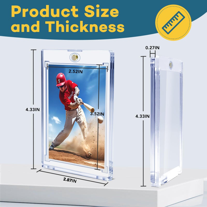 ZENOWICK 64ct Magnetic Card Holders  35pt One Touch Card Holder  U-V Protection Hard Plastic Case for Trading Cards  Display Case for Sports  Baseball  Football  Game Cards - Image 2